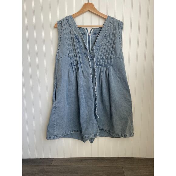 Webster Denim Romper Women's L Light Blue Boho Tank Shorts Sleeveless, Western - Picture 1 of 6